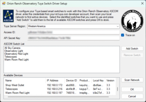 Orion Ranch Observatory ASCOM Driver for Tuya based Smart Switches